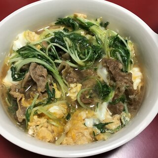 めんつゆで簡単♪牛肉と水菜の卵とじ